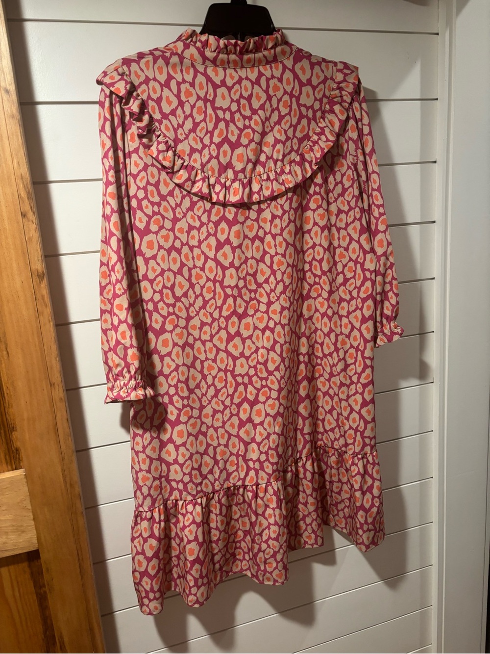 Pink Patterned Ruffle-Trim Women’s Dress - Picture 2 of 4